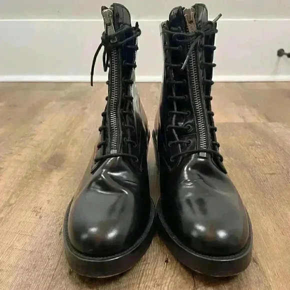 Sandro Paris Black Military Boots Chunky Women's 40 US 10 Goth Made In Portugal - Picture 2 of 12